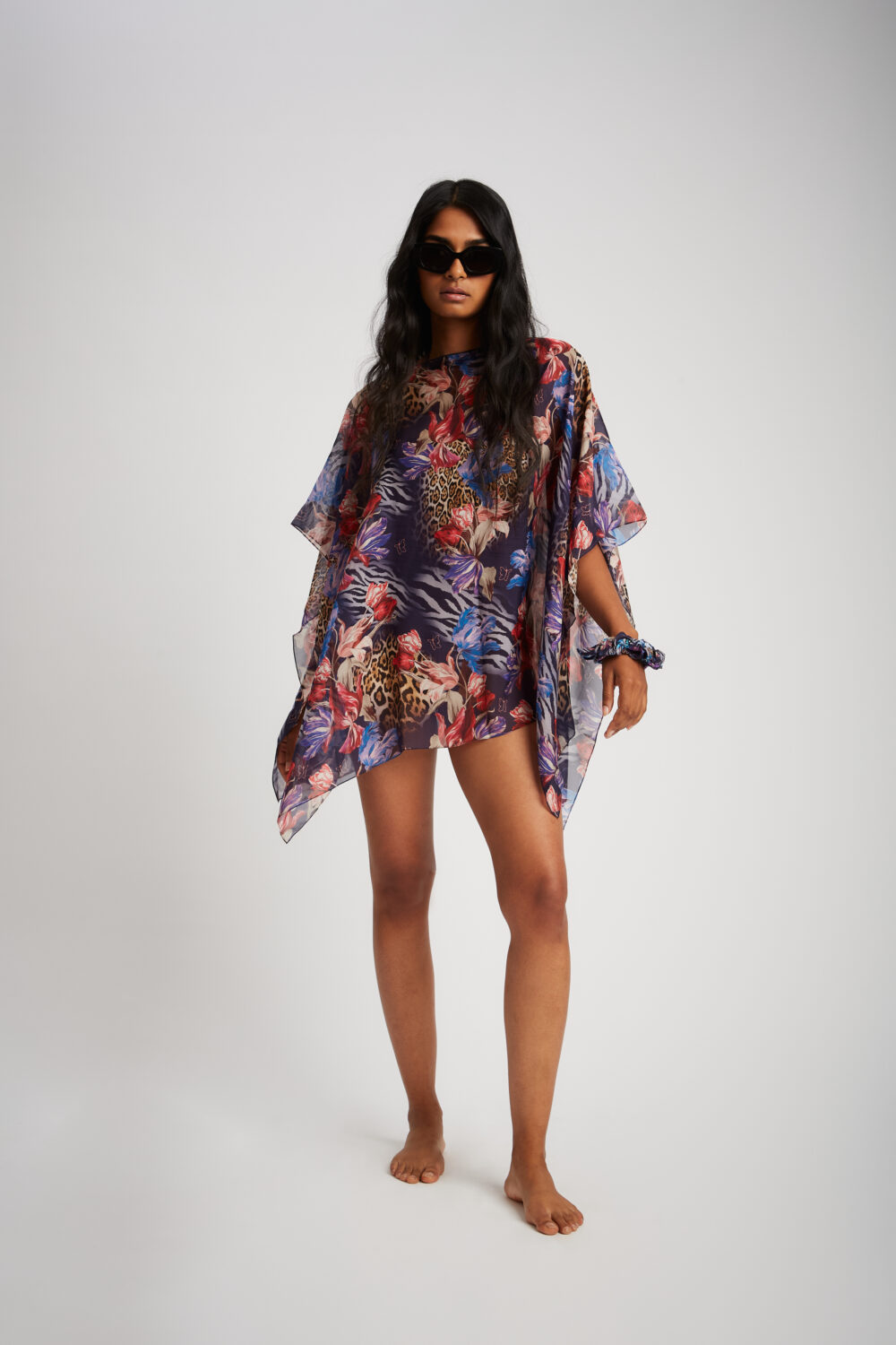 Poncho Chiffon Leopard Rosa 100% Seta - immagine 2