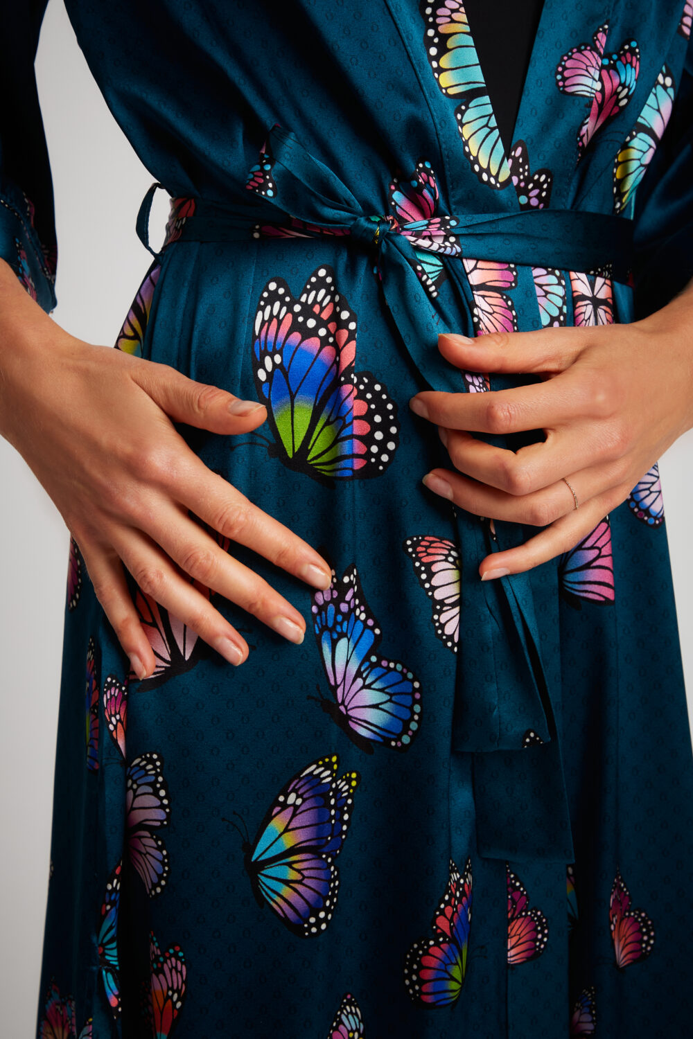 Kimono Lungo Farfalla Petrolio Seta - immagine 3