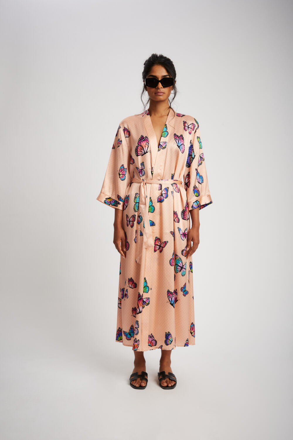 Kimono Lungo Farfalla Rosa Seta - immagine 2