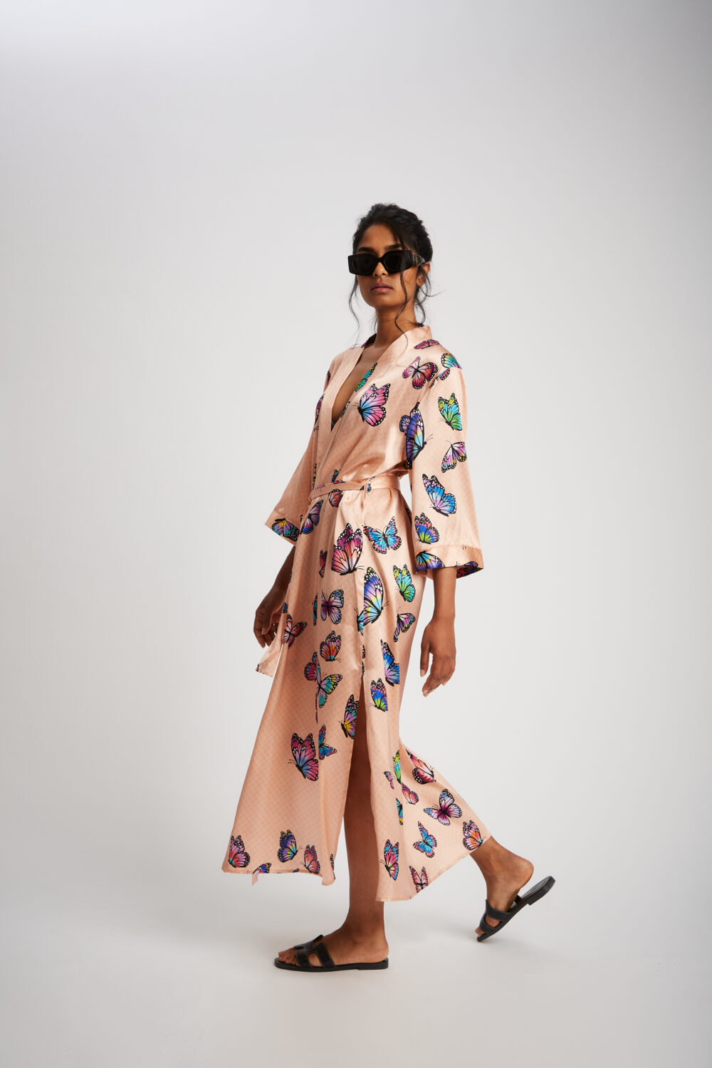 Kimono Lungo Farfalla Rosa Seta
