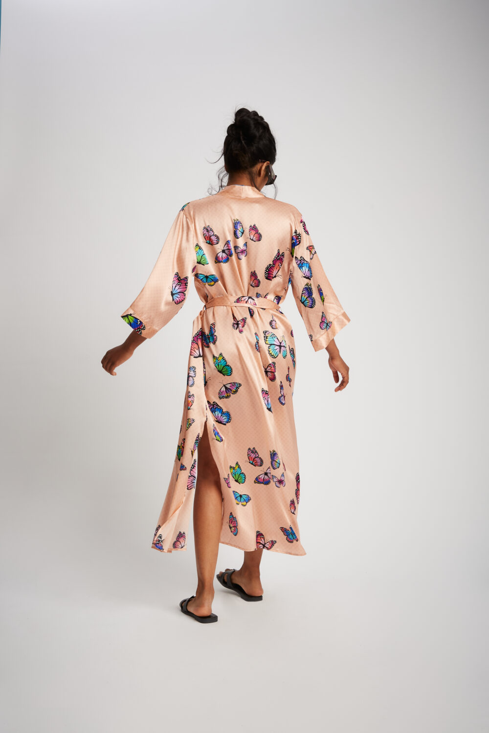 Kimono Lungo Farfalla Rosa Seta - immagine 3