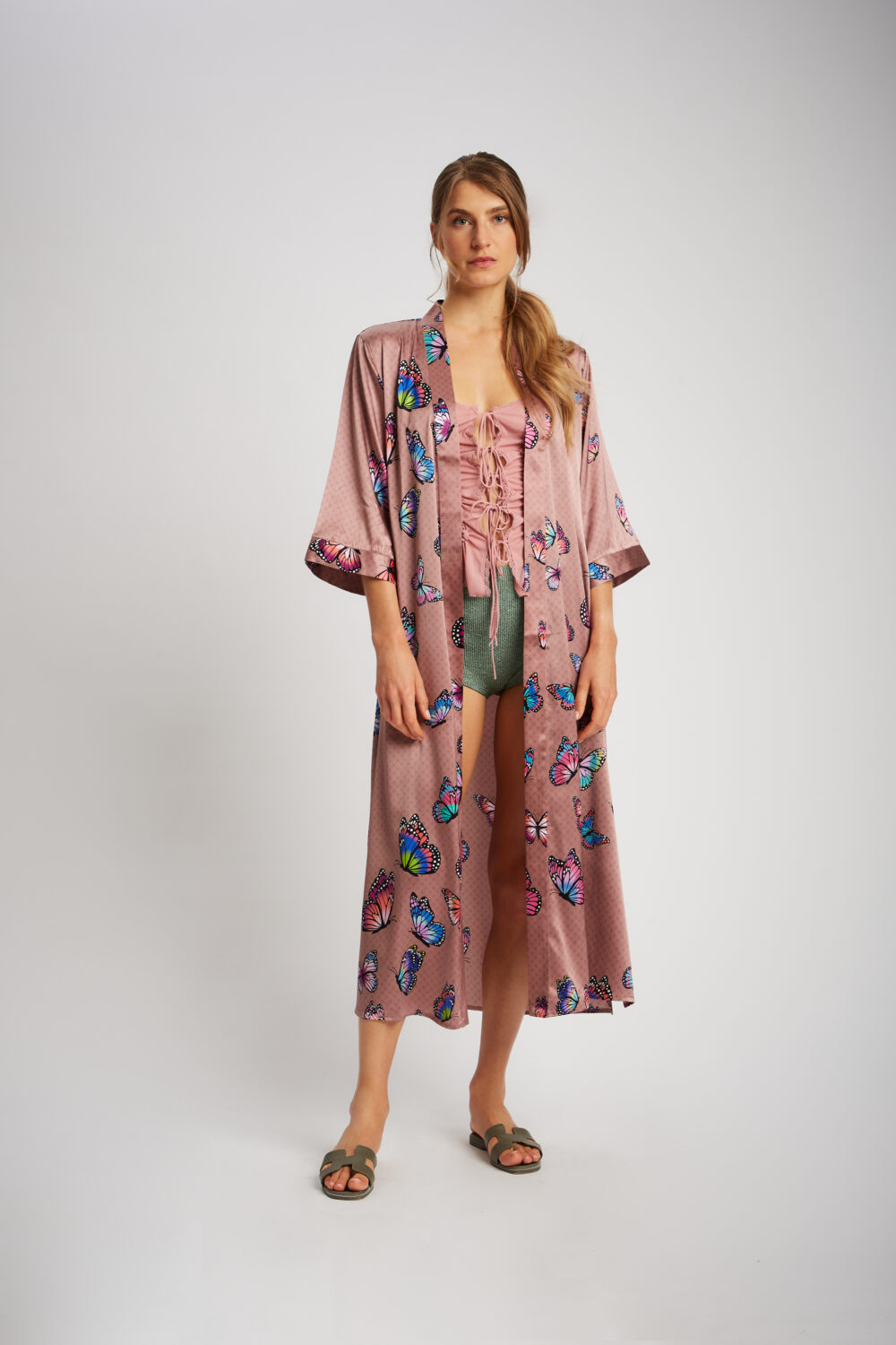 Kimono Lungo Farfalla Cipria Seta