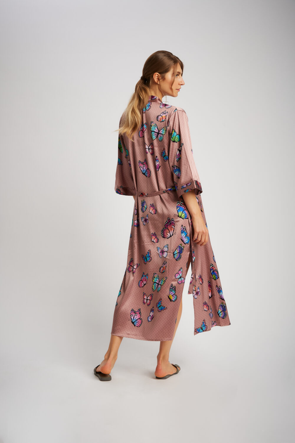Kimono Lungo Farfalla Cipria Seta - immagine 2